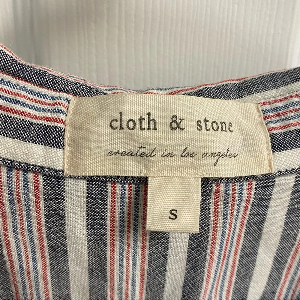 Cloth And Stone Striped Button-Up Tie-Front Top Rayon Linen Blend‎